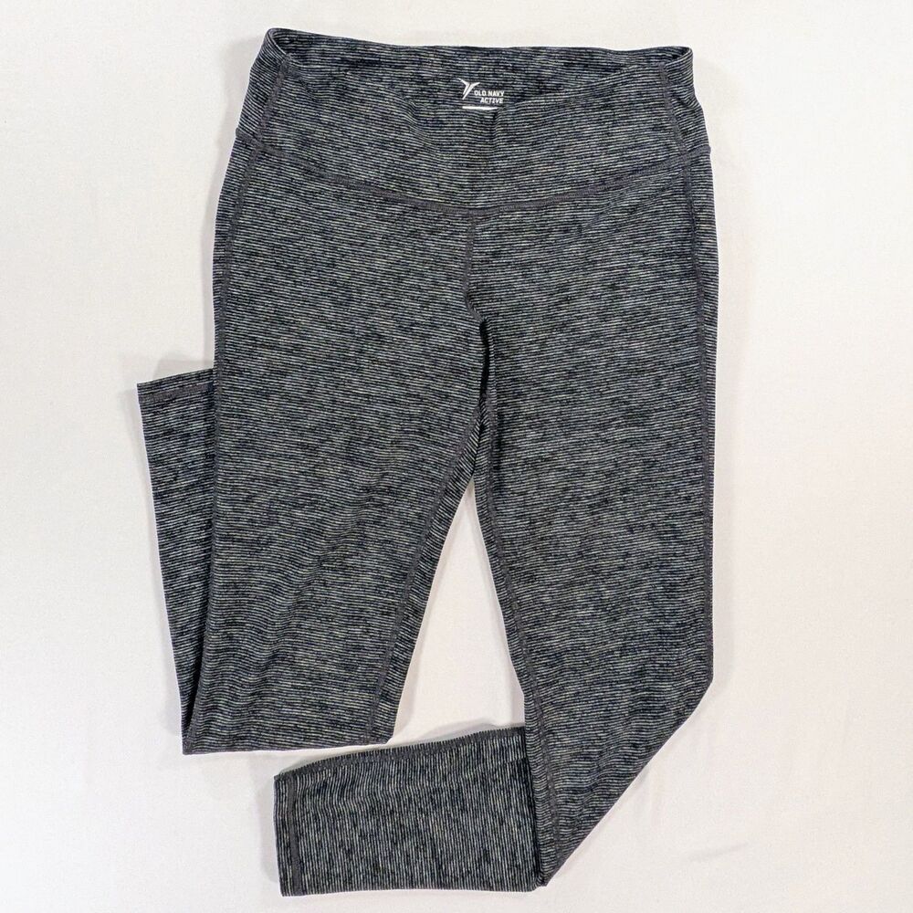 Old Navy Active Go-Dry Space Dye Striped Leggings large Black Gray Workout